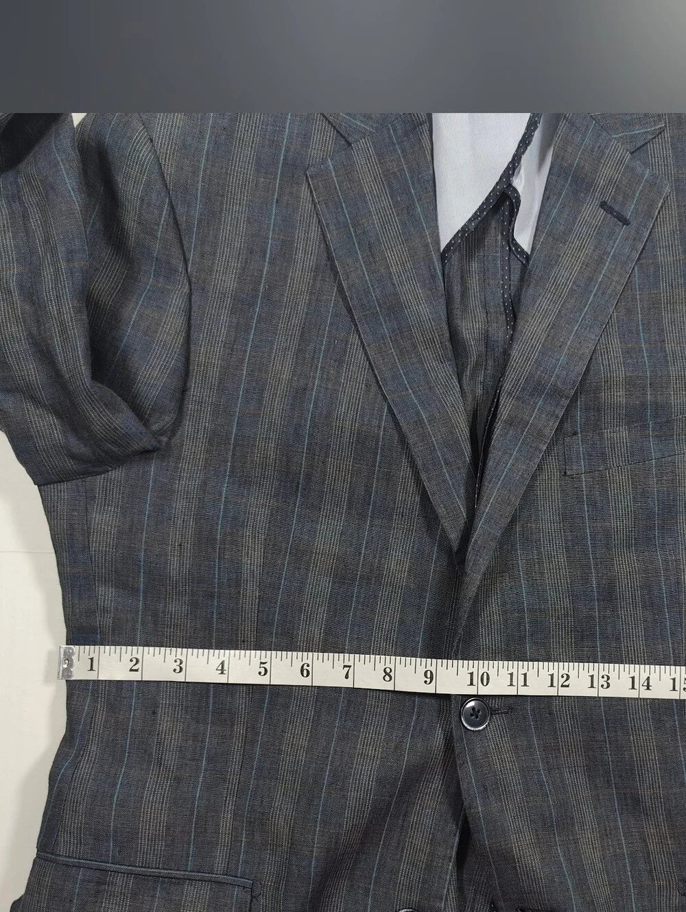 Bianco Brioni Mens Blue Grey 100% Linen Plaid Blazer Size 40R Made In Italy